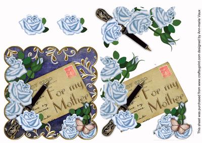 Blue Roses for My Mother Scallop Postcard Step by Step