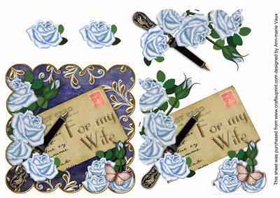 Blue Roses for My Wife Scallop Postcard Step by Step