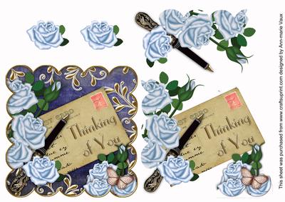 Blue Roses Thinking of You Scallop Postcard Step by Step