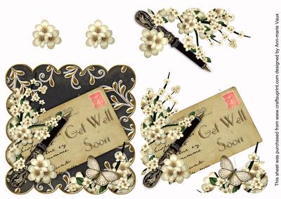 Cream Blossom Black Get Well Soon Postcard Step by Step