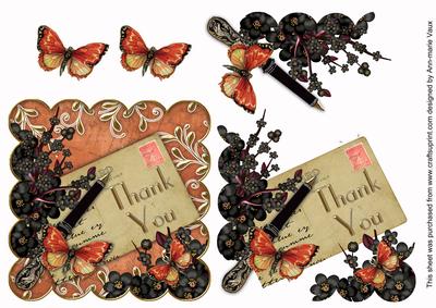Black Blossom Burnt Thank You Postcard Step by Step