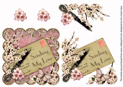 Pink Blossom Sending My Love Postcard Step by Step