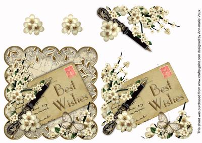 Cream Blossom Best Wishes Postcard Step by Step