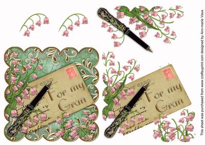 Pink Lily of the Valley for Gran Postcard Step by Step