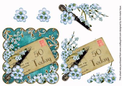 Blue Blossom 50 Today Scallop Postcard Step by Step
