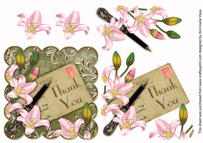 Pink Lily Olive Thank You Scallop Postcard Step by Step