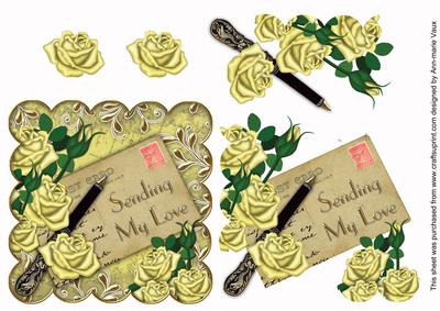 Lemon Roses Sending My Love Postcard Step by Step