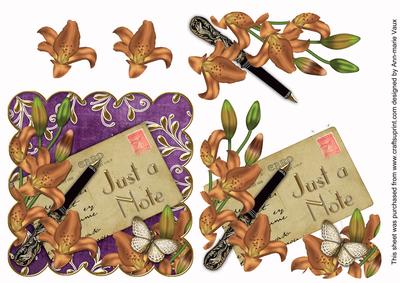 Orange Purple Lily Just a Note Postcard Step by Step
