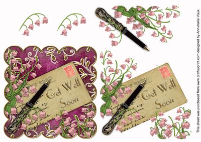 Pink Lily of the Valley Get Well Soon Postcard Step by Step