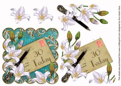 White Lily Teal Scallop Postcard 30 Today Step by Step