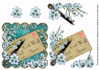 Blue Blossom Get Well Soon Scallop Postcard Step by Step