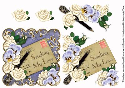 Cream Rose Pansy Sending Love Postcard Step by Step