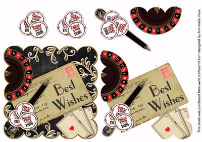 Roulette Black Best Wishes Scallop Postcard Step by Step