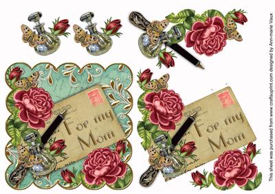 Pink Roses Aqua for My Mom Postcard Step by Step