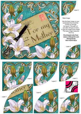 White Lily Teal for Mother Postcard 6in Duo Corner Stacker