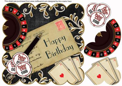 Black Roulette Happy Birthday Postcard 8in Topper
