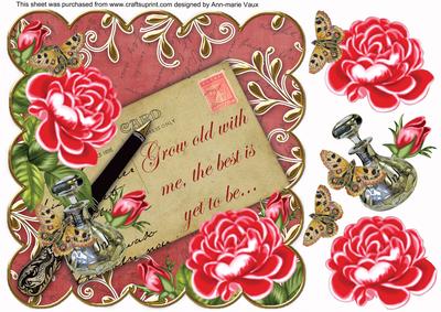 Cerise Roses Dred Grow Old 8in Scallop Decoupage Topper