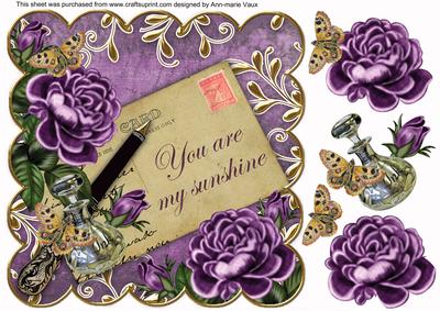 Purple Roses My Sunshine 8in Scallop Decoupage Topper