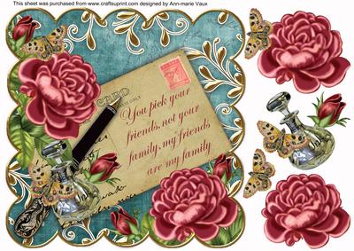 Pink Blues Teal Friends Are Family 8in Decoupage Topper