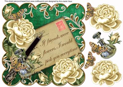 Cream Roses Dgreen If Friends 8in Scallop Decoupage Topper