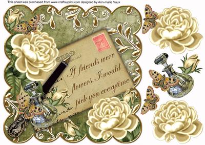 Cream Roses Olive If Friends 8in Scallop Decoupage Topper