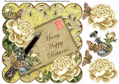 Cream Roses Lemon Happy Returns 8in Scallop Decoupage Topper