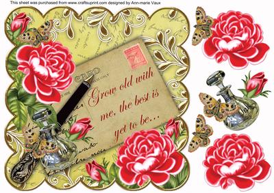 Cerise Roses Lemon Grow Old 8in Scallop Decoupage Topper
