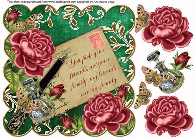 Pink Rose Dgreen Friends Are Family 8in Decoupage Topper