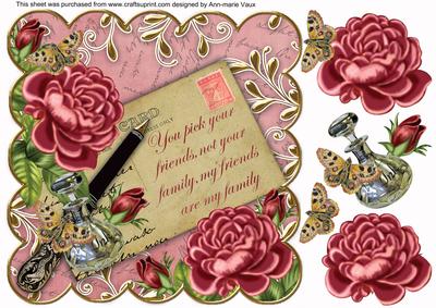 Pink Rose Pink Friends Are Family 8in Decoupage Topper