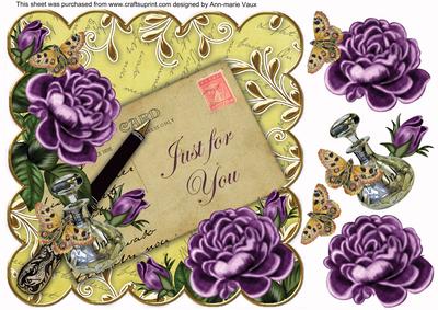 Purple Rose Lemon Just for You Scallop 8in Decoupage Topper