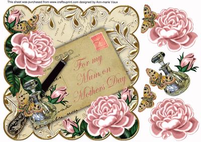 Pink Roses Cream on Mothers Day Scallop 8in Decoupage Topper