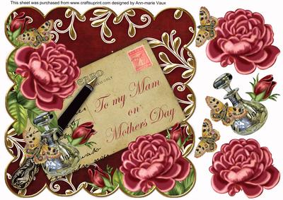 Deep Pink Rose Claret Mam Mothers Day 8in Decoupage Topper