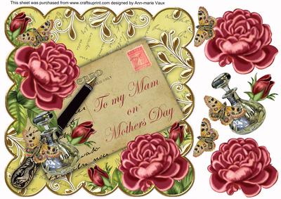 Deep Pink Rose Lemon Mam Mothers Day 8in Decoupage Topper