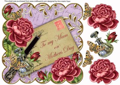 Deep Pink Rose Lilac Mam Mothers Day 8in Decoupage Topper