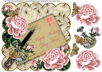 Pink Rose Cream 2 Mothers Day Mam 8in Decoupage Topper