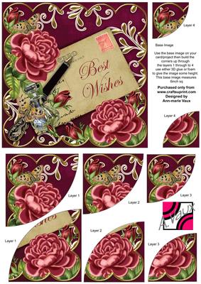 Deep Pink Rose Hot Best Wishes 6in Duo Corner Stacker