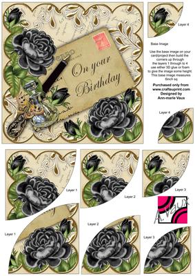 Black Roses Cream Your Birthday 6in Duo Corner Stacker