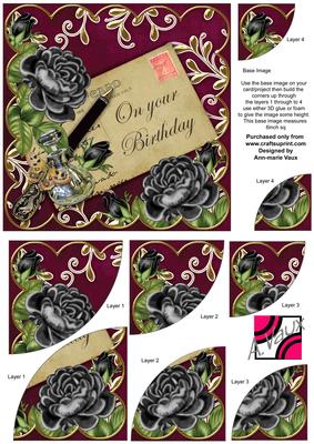 Black Roses Hot Pink Your Birthday 6in Duo Corner Stacker