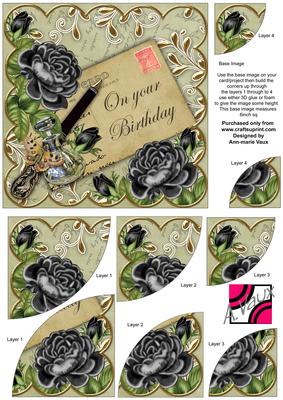 Black Roses Olive Your Birthday 6in Duo Corner Stacker
