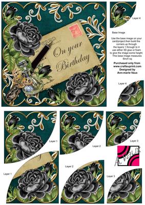 Black Roses Petrol Your Birthday 6in Duo Corner Stacker