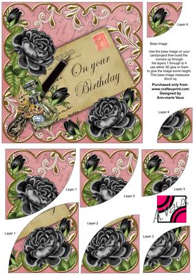 Black Roses Pink Your Birthday 6in Duo Corner Stacker