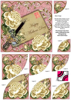 Cream Roses Pink Mothers Day 6in Duo Corner Stacker