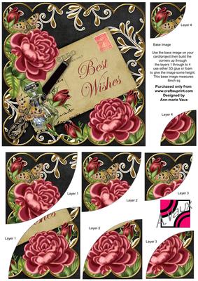 Deep Pink Roses Black Best Wishes 6in Duo Corner Stacker