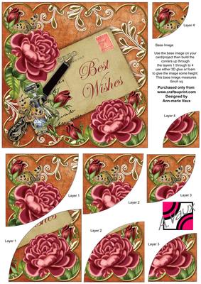 Deep Pink Roses Burnt Best Wishes 6in Duo Corner Stacker
