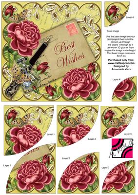 Deep Pink Roses Lemon Best Wishes 6in Duo Corner Stacker