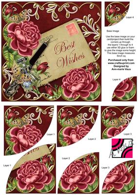 Deep Pink Roses Red Best Wishes 6in Duo Corner Stacker