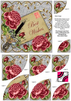 Deep Pink Roses Silver Best Wishes 6in Duo Corner Stacker