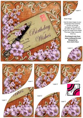 Lilac Blossom Burnt Birthday Wishes 6in Duo Corner Stacker