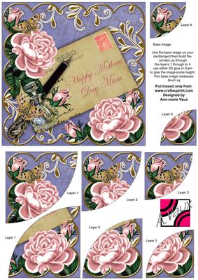 Pink Roses Blue Mothers Day Mam 6in Duo Corner Stacker