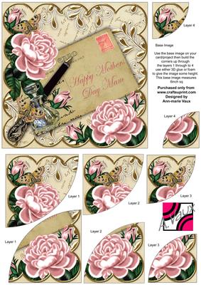 Pink Roses Cream Mothers Day Mam 6in Duo Corner Stacker